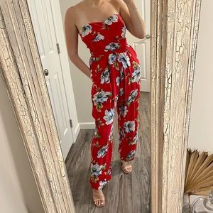 Red Floral Jumpsuit
